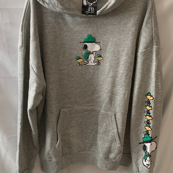 PEANUTS Snoopy Camp Scouts Fleece Lined Hoodie in Heather Grey Sz LARGE - Picture 1 of 5